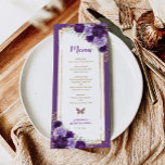 Purple Gold Roses Quinceanera Birthday Menu Card<br><div class="desc">These beautiful menu cards will add a perfect touch to your special occasion. The elegant design features violet lilac roses,  complemented by gold geometric accents and modern typography.</div>