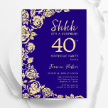 Purple Gold Roses Surprise 40th Birthday Invitation<br><div class="desc">Purple Gold Floral Surprise 40th Birthday Party Invitation. Elegant design featuring roses,  faux gold foil and typography script font. Trendy invite card perfect for a stylish female bday celebration. Can be customized to any age. Printed Zazzle invitations or instant download digital printable template.</div>