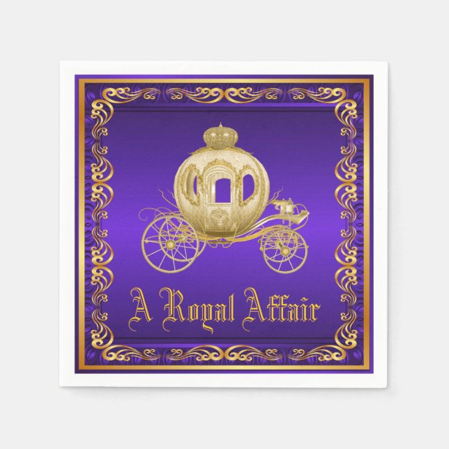 Purple Gold Royal Carriage Royal Party Event Napkins (Front)