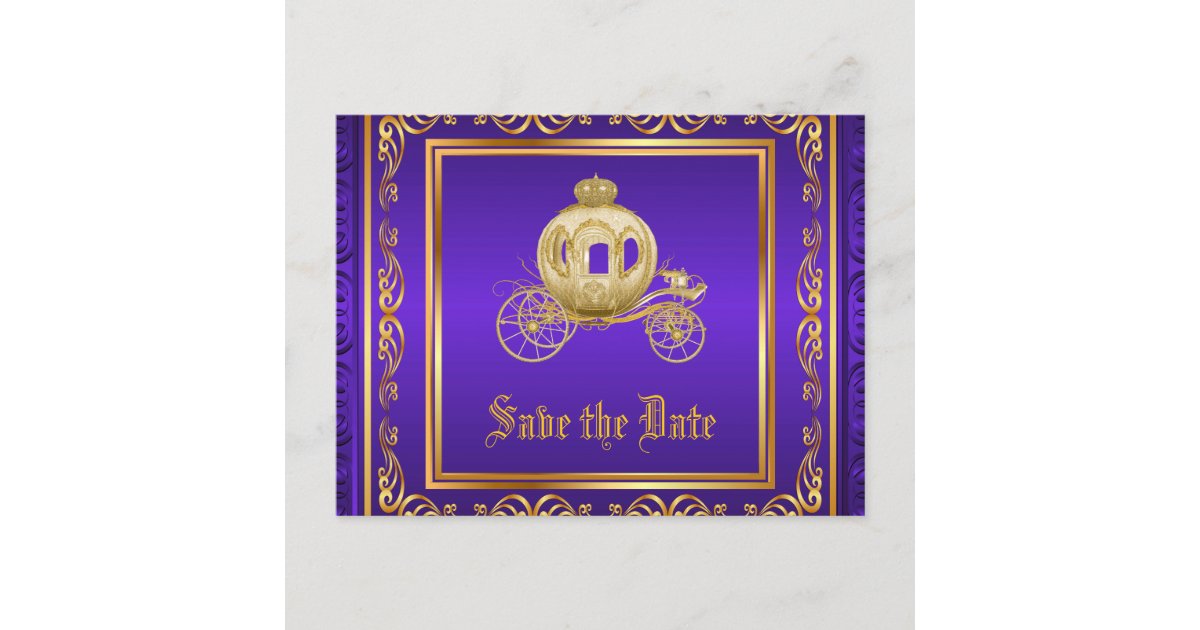 Purple Gold Royal Carriage Save the Date Announcement Postcard | Zazzle