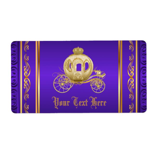 Purple Gold Royal Carriage Water Bottle Labels (Front)