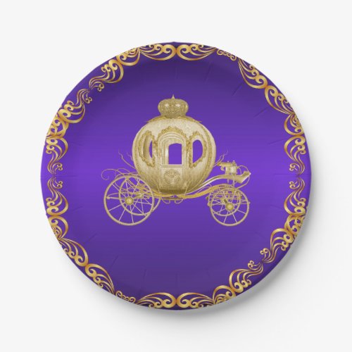 Purple Gold Royal Coach Carriage Paper Plates