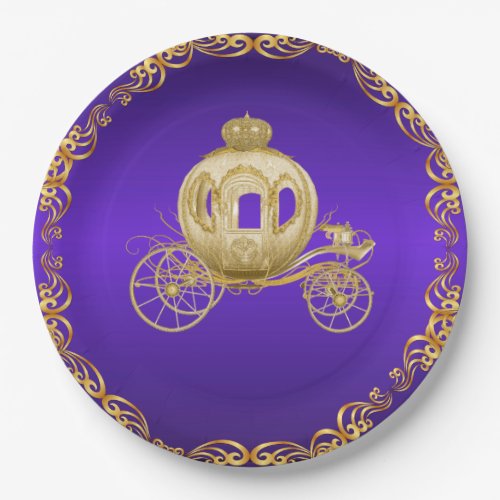 Purple Gold Royal Coach Carriage Paper Plates