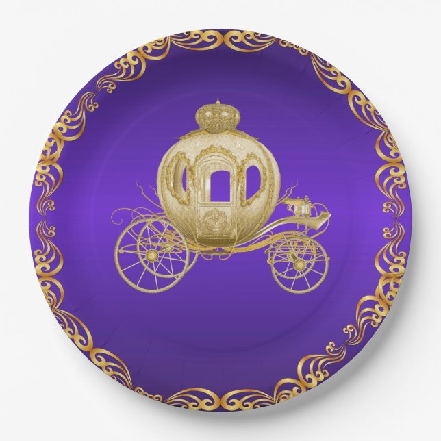 Purple Gold Royal Coach Carriage Paper Plates (Front)