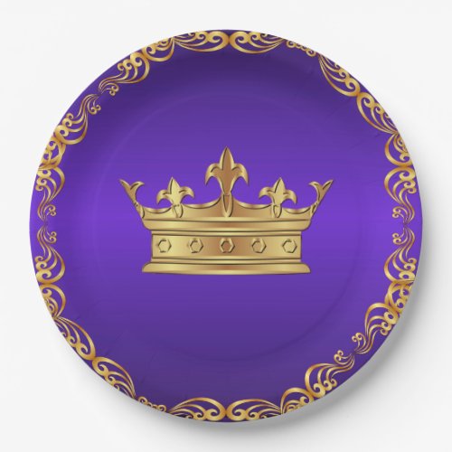 Purple Gold Royal Crown Paper Plates