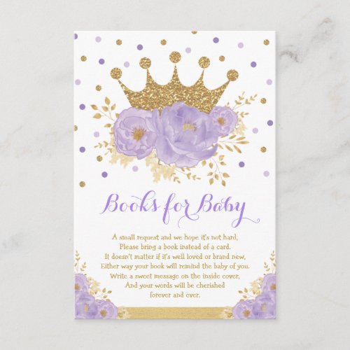 Purple Gold Royal Crown Princess Books for Baby Enclosure Card