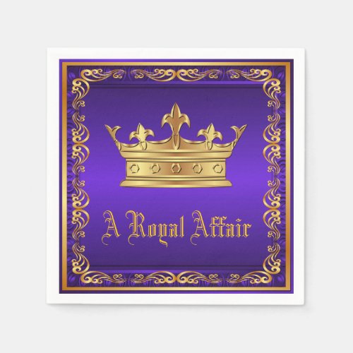 Purple Gold Royal Crown Royal Party Event Napkins