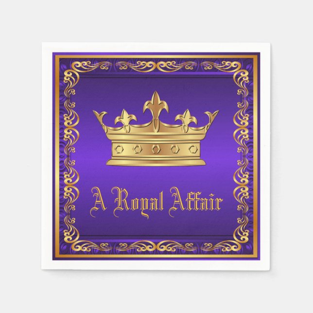 Purple Gold Royal Crown Royal Party Event Napkins (Front)