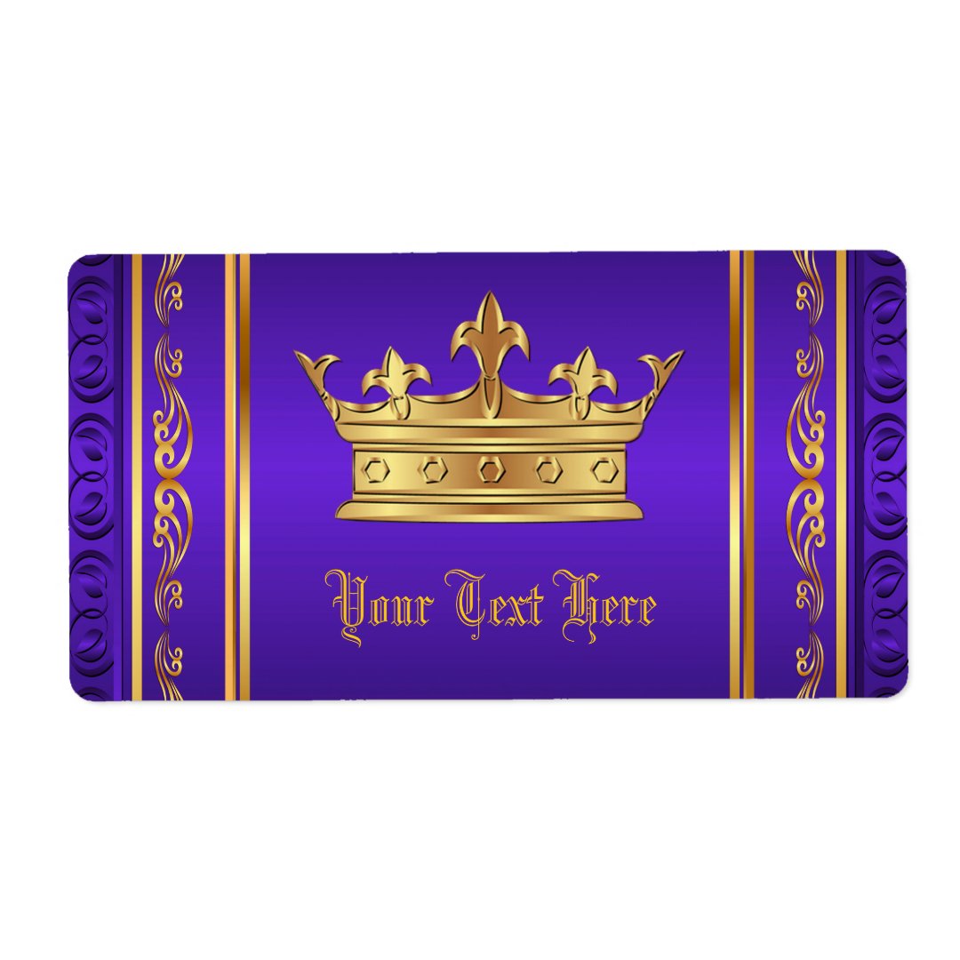 Purple Gold Royal Crown Water Bottle Labels | Zazzle