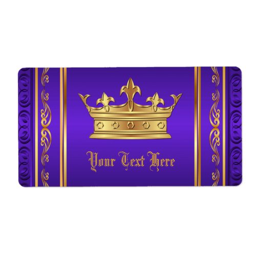 Purple Gold Royal Crown Water Bottle Labels