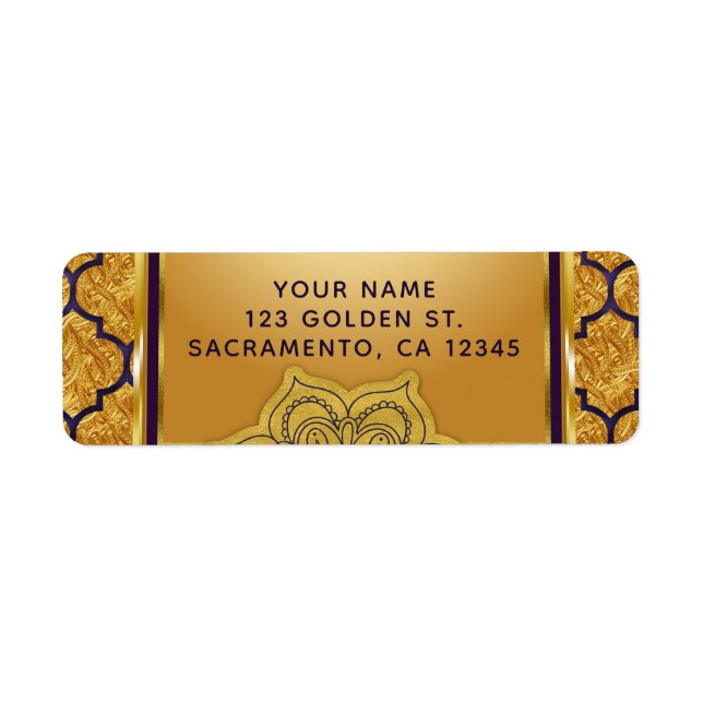 Purple & Gold Royal Indian Arabian Moroccan Party Label (Front)