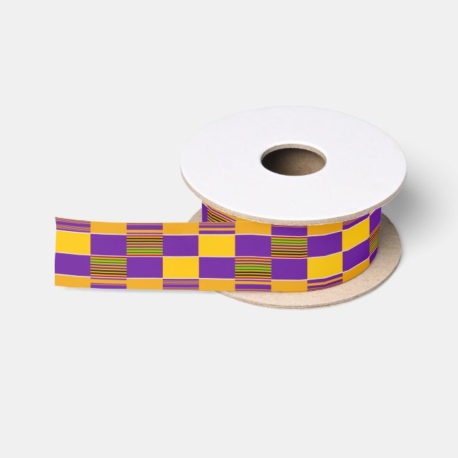 Purple Gold Royal K88 African Kente 1.5inch Ribbon (Spool)