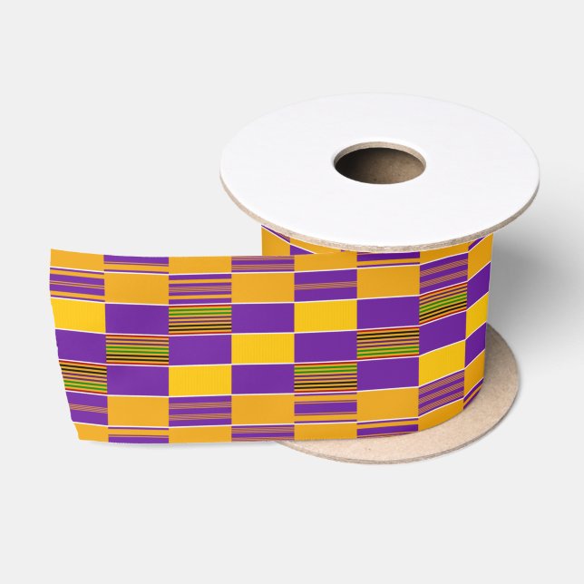 Purple Gold Royal K88 African Kente 3 inch Ribbon (Spool)