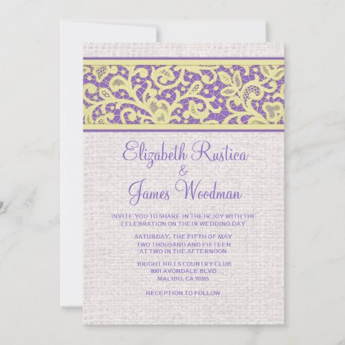 Purple Gold Rustic Burlap Wedding Invitations