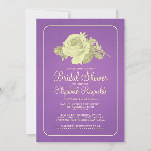 Purple Gold Rustic Floral Bridal Shower Invitation