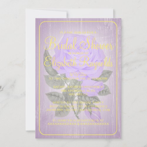 Purple Gold Rustic Floral Bridal Shower Invitation