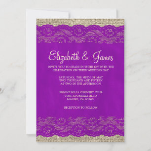 Purple & Gold Rustic Lace Wedding Invitations