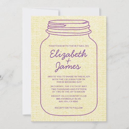Purple Gold Rustic Mason Jar Wedding Invitations