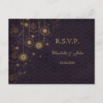 purple gold rustic Snowflakes Winter wedding RSVP Invitation Postcard
