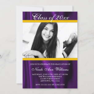 Purple Gold Satin Photo Graduation Announcement