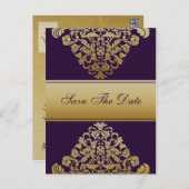 purple gold save the date announcement postcard (Front/Back)