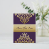 purple gold save the date announcement postcard (Standing Front)