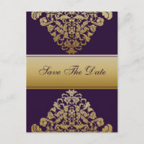 purple gold save the date announcement postcard