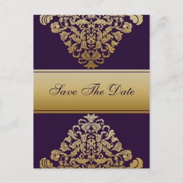 purple gold save the date announcement postcard