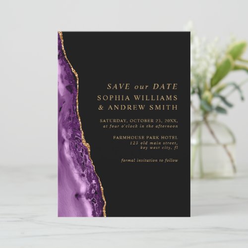 Purple  Gold Save the Date Invitation