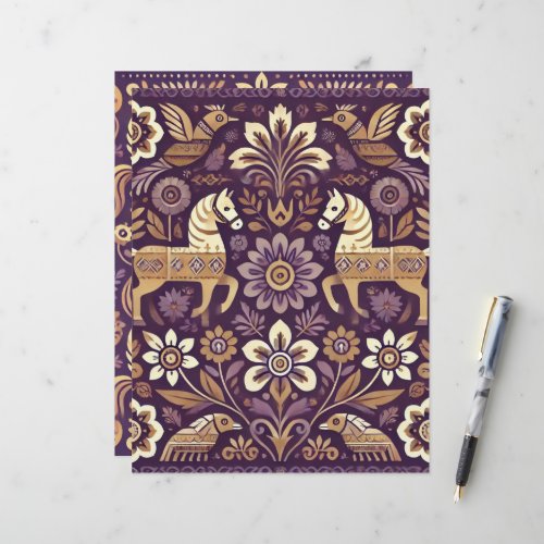 Purple &amp; Gold Scandinavian Folk Art Scrapbook