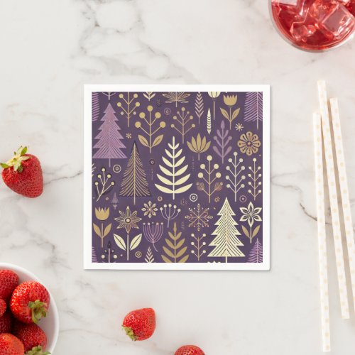 Purple &amp; Gold Scandinavian Nature Decoupage Napkins