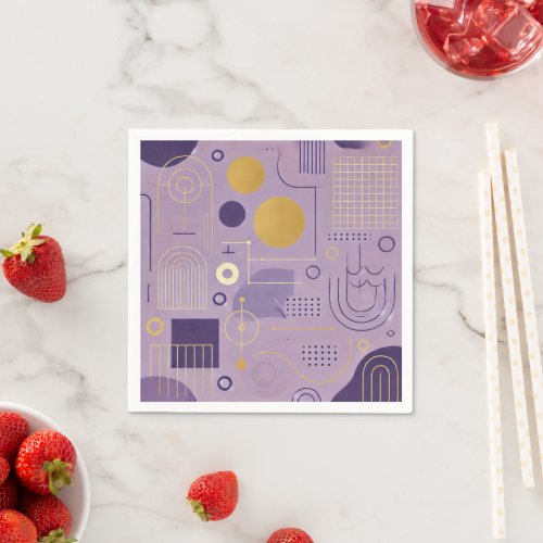 Purple &amp; Gold Scandinavian Patterns Decoupage Napkins