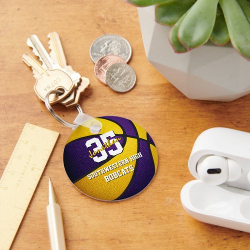 purple gold school basketball team colors keychain