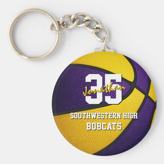 purple gold school basketball team colors keychain