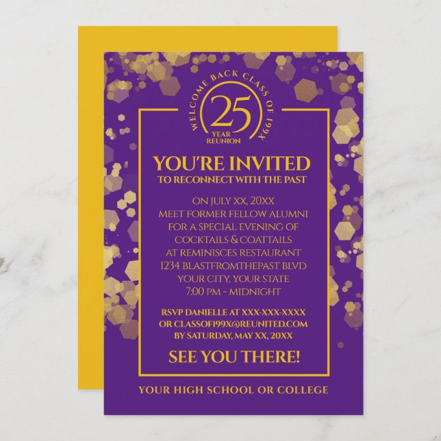 Purple & Gold School Class Reunion Invitation (Front/Back)