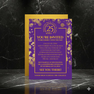 Purple & Gold School Class Reunion Invitation