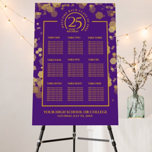 Purple  Gold School Class Reunion Seating Chart Foam Board