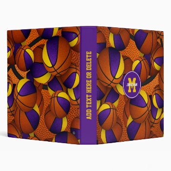Purple Gold School Club Basketball Team Colors  3 Ring Binder by katz_d_zynes at Zazzle