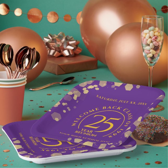 Purple & Gold School College Class Reunion Paper Plates (Multi)