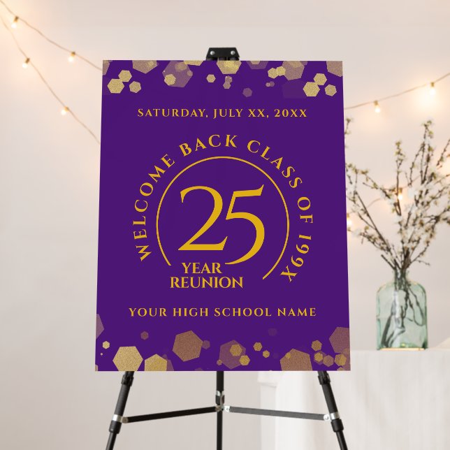 Purple & Gold School College Class Reunion Welcome Foam Board (In Situ (Stand))