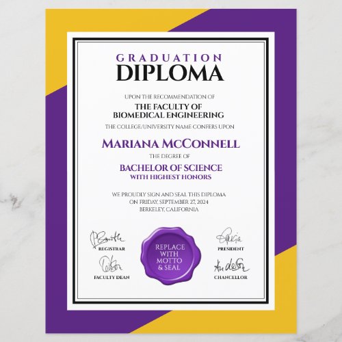 Purple Gold School College University Diploma