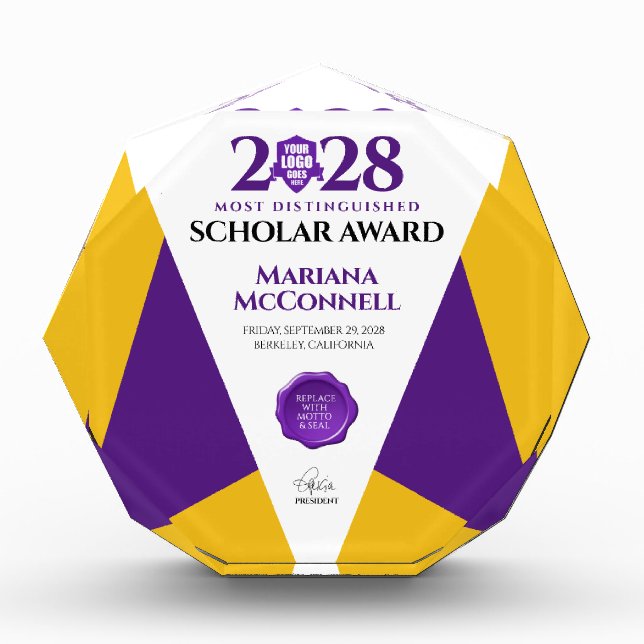 Purple Gold School College University Graduation Photo Block (Front)