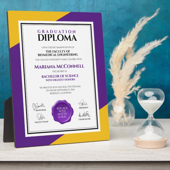 Purple Gold School College University Graduation Plaque (Side)