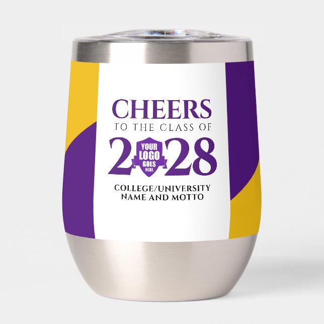 Purple Gold School College University Graduation Thermal Wine Tumbler (Front)