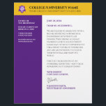 Purple Gold School College University Letterhead<br><div class="desc">Colleges, universities, high schools, and institutes of higher learning can add sophistication to communications with this modern, contemporary letterhead, which features elegant lettering set on purple, gold, and white backgrounds. Customize with student's given and family names, faculty name, name of school/college/university, mailing address, contact numbers, website/social media, signature/signatory, academic logo...</div>