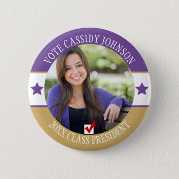 Purple & Gold School Election Student Body Vote Button by teeloft at Zazzle