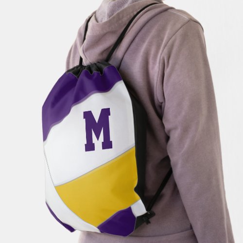 purple gold school spirit boys girls volleyball drawstring bag