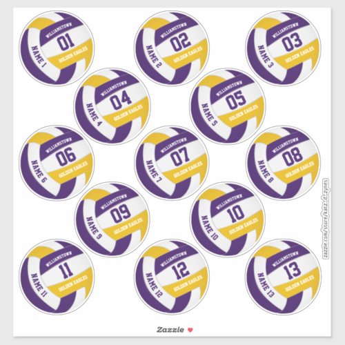 purple gold school spirit volleyball players names sticker