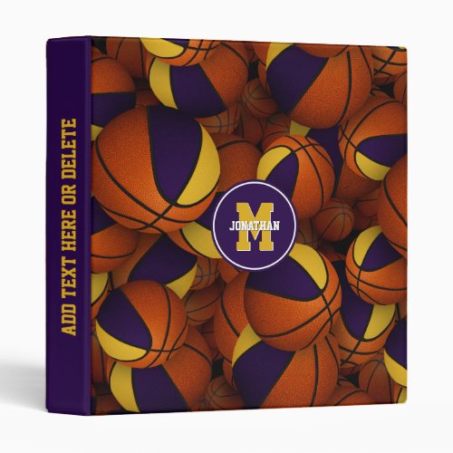 purple gold school team colors basketball pattern 3 ring binder