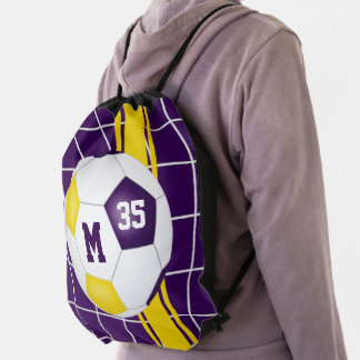 purple gold school team colors boys girls soccer drawstring bag